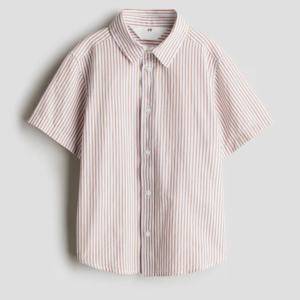 H&M Boys' Short-Sleeve Button Up Striped Oxford | US Size 16 (XL Kids Size)